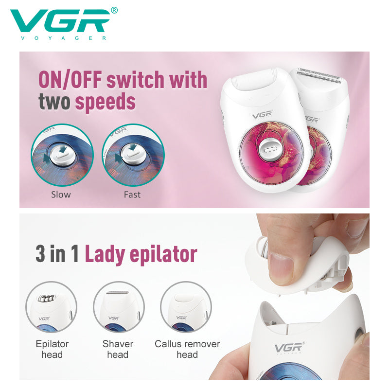 ماكينة إزالة الشعر النسائية الاحترافية 3 في 1 VGR V-736