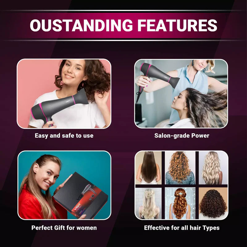 مجفف شعر إحترافي للنساء، أسود VGR V-402