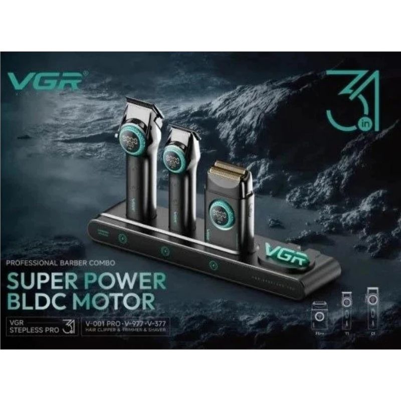 VGR Professional Barber Combo Stepless Pro 3 in 1