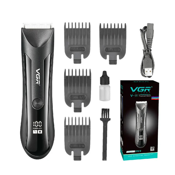 ماكينة حلاقة شعر الجسم المقاومة للماء للرجال، أسود VGR V-951