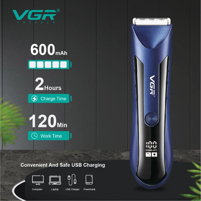 ماكينة حلاقة شعر الجسم المقاومة للماء للرجال، أسود VGR V-951