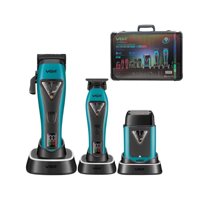 VGR V-035S3 barber combo set dlc blades titanium shaver