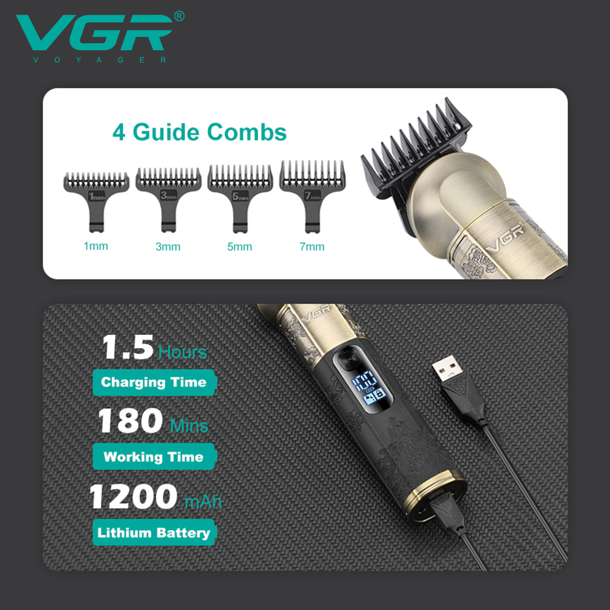 ماكينة تشذيب شعر الذقن إحترافية بجسم معدن للرجال VGR V-296