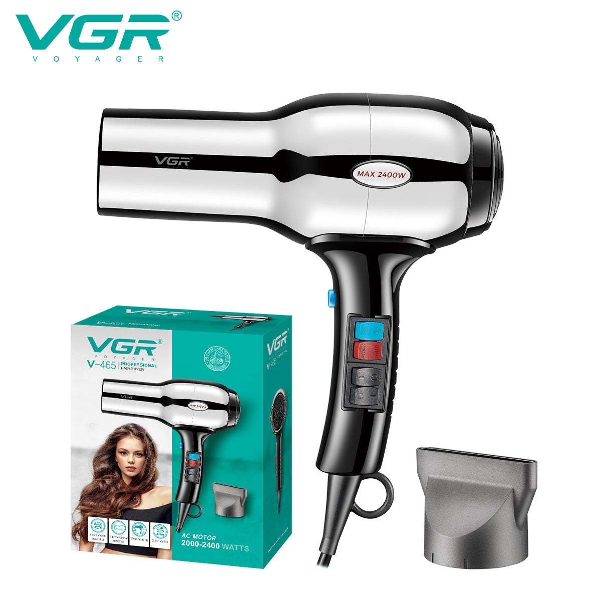 مجفف شعر احترافي للنساء والرجال 2400بقوة وات VGR V-465