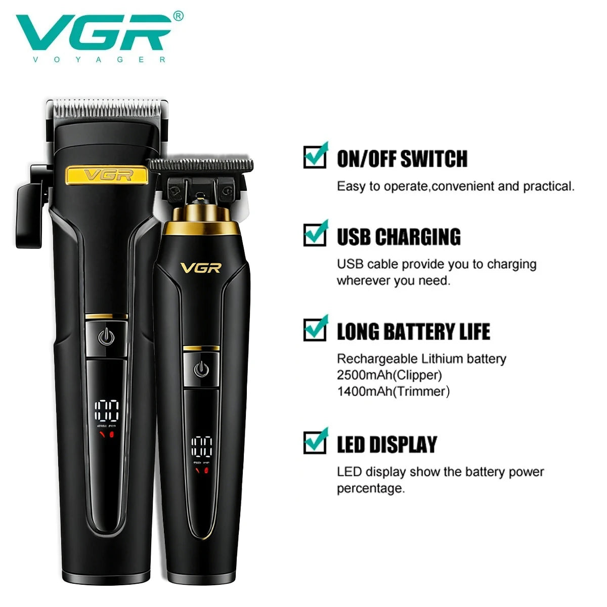 VGR V-694S2 Professional Hair Clipper Trimmer Set