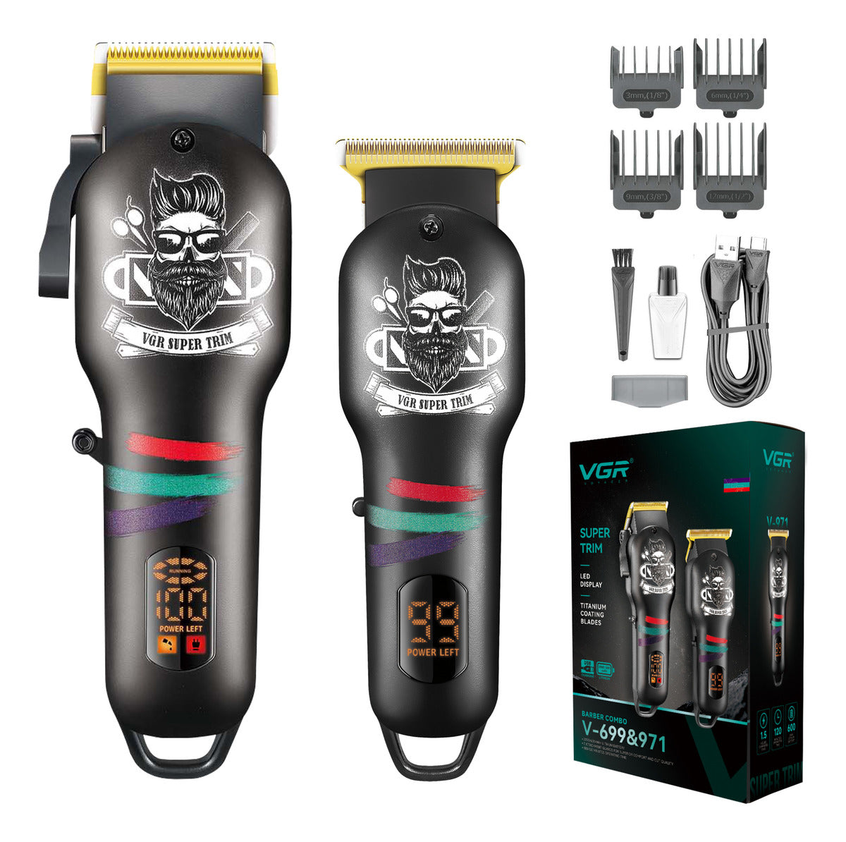 VGR V-699 & V-971 Professional Barber Combo Titanium Coating Blades