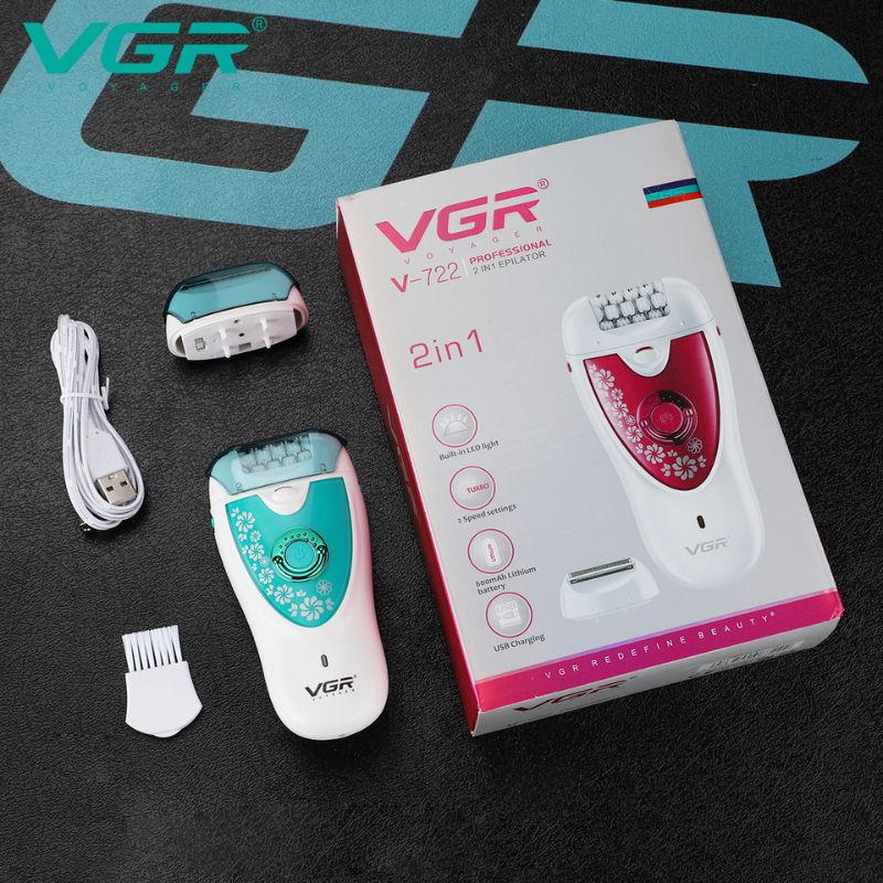 ماكينة إزالة الشعر اللاسلكية الاحترافية 2 في 1 للنساء VGR V-722