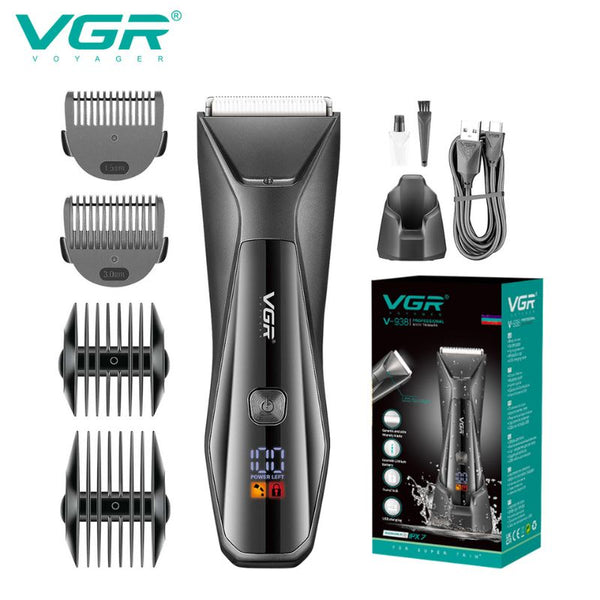 ماكينة تشذيب شعر الجسم الاحترافية بسلك/لاسلكي للعناية بالجسم بالكامل (أسود) VGR V-938