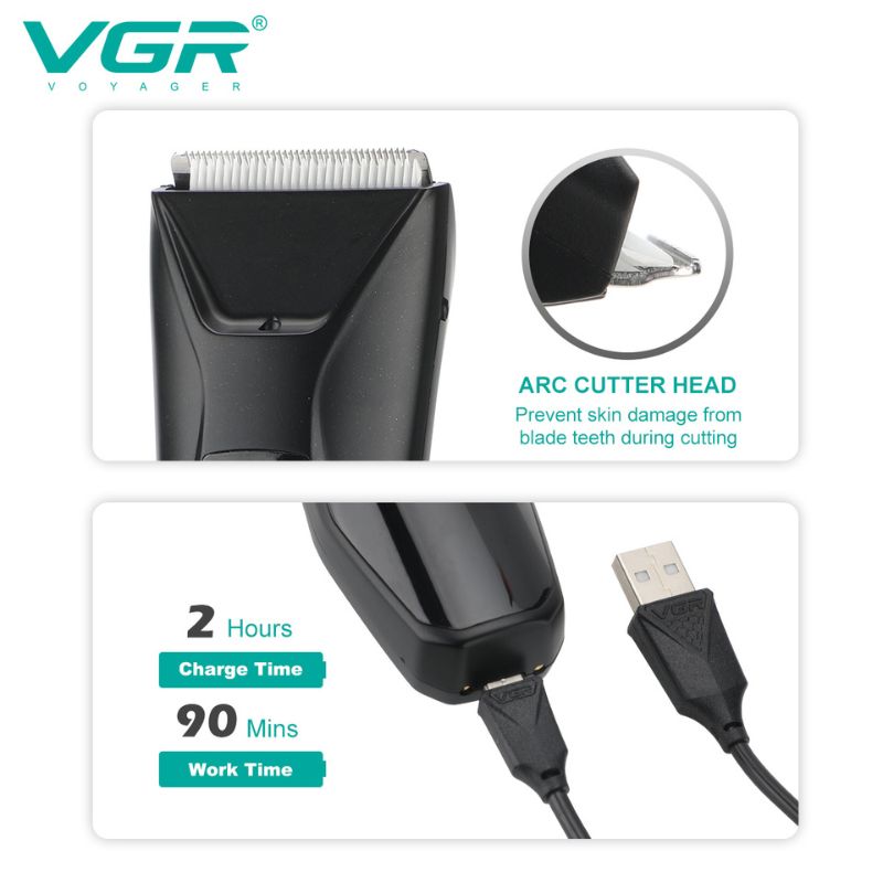 ماكينة تشذيب شعر الجسم الاحترافية بسلك/لاسلكي للعناية بالجسم بالكامل (أسود) VGR V-938